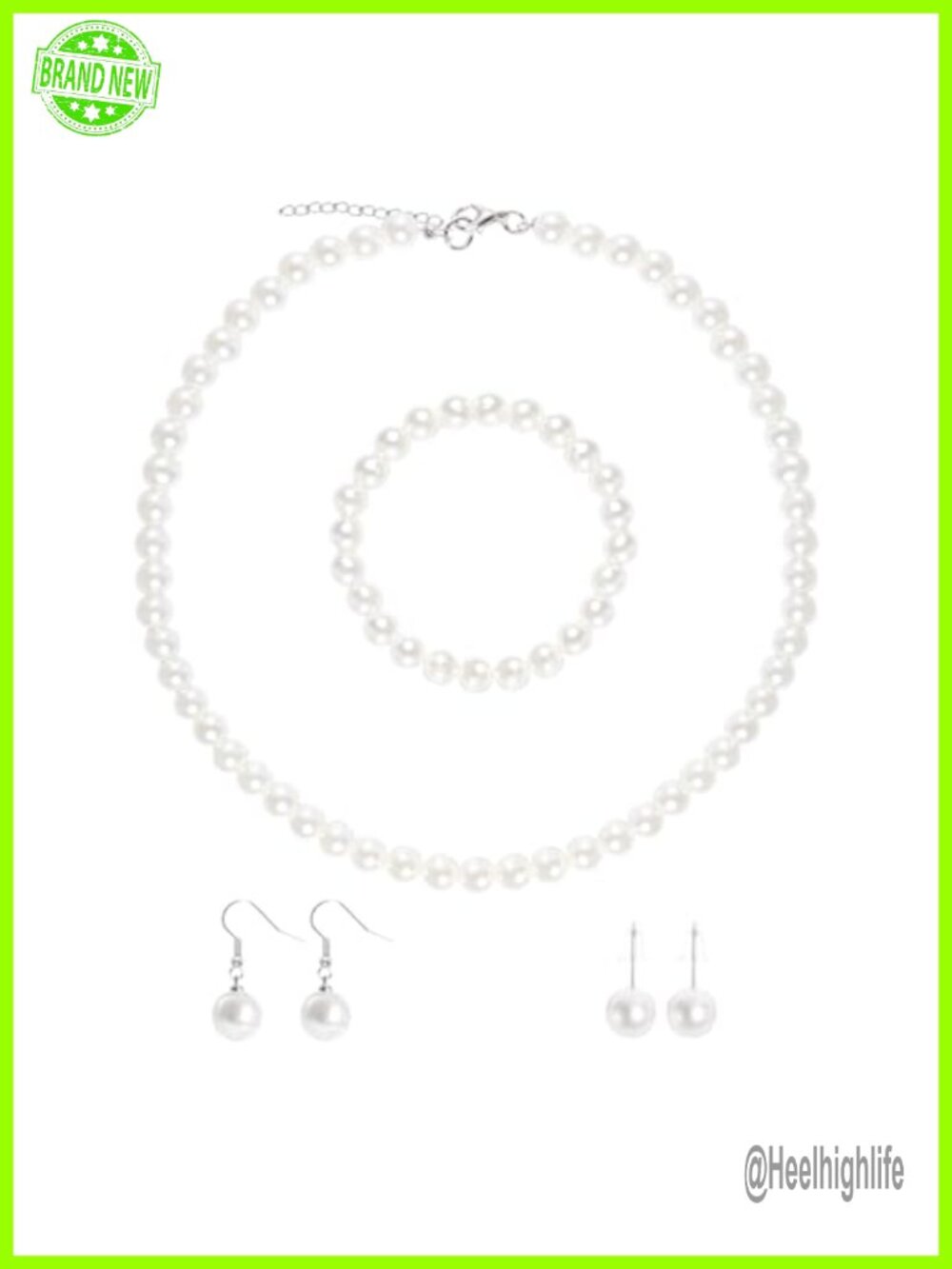 Pearl Necklace Earrings Bracelet Jewelry Set Faux Pearl for Women